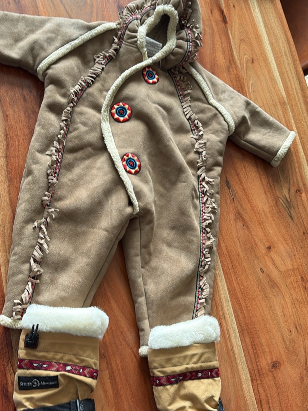 Baby Tan Fleece-Lined One-Piece Snowsuit with Hood